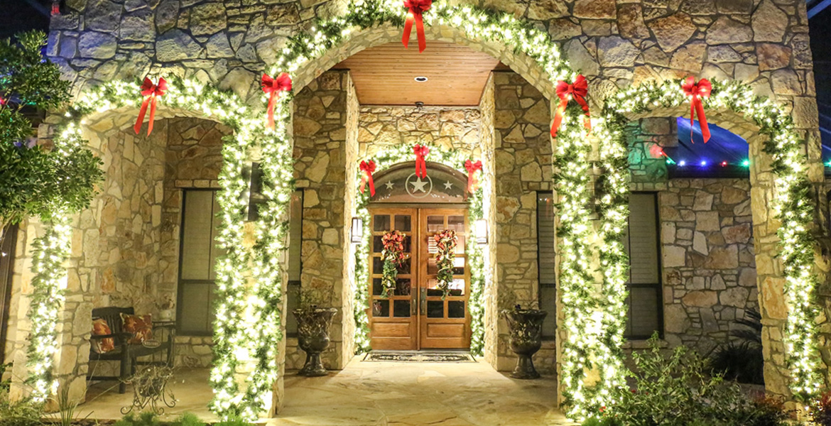 Holiday landscape lighting Hill Country Christmas light Installation